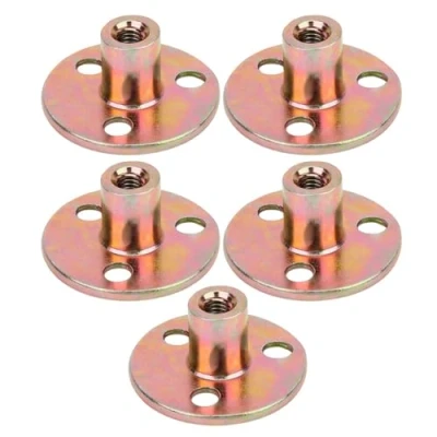 Immagine di 5Pcs Dadi Flangiati, M6 M8 M10 Ferro Zincato Superficie Liscia T Dado Flangia 3 Fori Tee Base Rotonda per Fissaggio Mobili di Collegamento (M8)