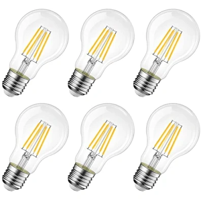 Immagine di LVWIT Lampadina Filamento LED E27,6.5W Equivalenti a 60W,806Lm,2700K,Luce Bianca Calda,Forma A60 Stile Vintage,Risparmio Energetico,Consumo Basso,Non Dimmerabile,Confezione da 6 Pezzi