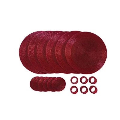 Immagine di Penguin Home® Sottobicchieri di Vetro con Perline, Anelli Portatovaglioli e Tovagliette Rotonde, 18 Pezzi, Rosso