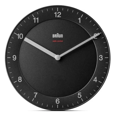 Immagine di Orologio da Parete Classico Braun Radio controllato per Fuso Orario Europa Centrale (DCF/GMT+1) con Movimento silenzioso, Facile leggere, Diametro di 20 cm, colore nero, modello BC06B DCF.