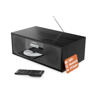 Immagine di Bluetooth DAB+ Radio &amp; CD Player Mains Powered 60 Watt Stereo Hifi System for Home Inbuilt Speakers, LED Display Dual Alarm, 20 Preset FM USB, MP3, AUX Remote Control OAKCASTLE DAB500