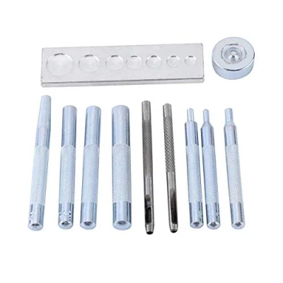 Immagine di 11pcs kit per rivetti setter in pelle inserti bottoni automatici punzonatura strumenti con base installazione di pulsanti e perforazione Rivet Tools