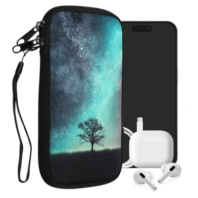 Immagine di kwmobile Custodia in neoprene con zip per smartphone XXL 7&quot; Astuccio portacellulare a sacchetto cerniera Borsa verticale Natura e spazio blu/grigio/nero