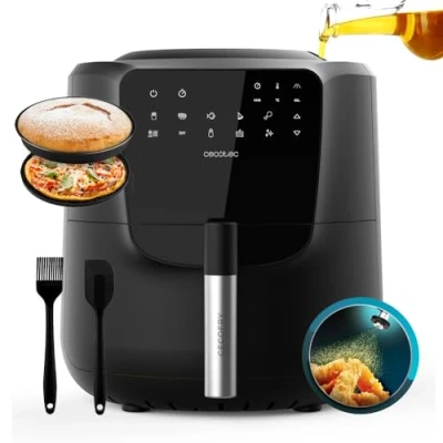Immagine di Cecotec Friggitrice ad Aria Cecofry Rain Pack. Air Fryer 1550W, Capacità 5,5L, Spray Olio Incorporato, 7 Livelli, Automatico e Manuale, Tattile, 8 Menu, Autopulente, Accessori, Timer 0,5 24 Ore