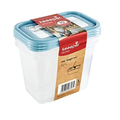 Immagine di keeeper Set di 3 Contenitori per Congelare Alimenti, Coperchio su cui Scrivere, x 1 L, 15,5 10,5 11,5 cm, Mia Magic Ice, Nordic Blue (Blu)
