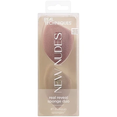 Immagine di Real TECHNIQUES New Nudes Reveal Sponge Duo, Spugne di Miscelazione per Fondotinta, Trucco Rugiadoso o Opaco, Offre una Copertura Leggera, Media Completa, Schiuma Senza Lattice, Set da 2