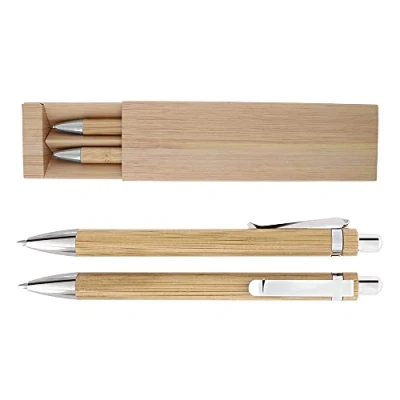 Immagine di MPM A10.4122.5371, Set naturale di penne a sfera in bambù e micropencil una scatola cartone con un motivo veneerato, ecologico