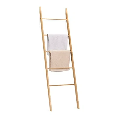 Immagine di Navaris Scala Portasciugamani Bagno in bambù Scaletta Decorativa Arredo 5 Pioli 170x50x4cm Porta Asciugamani da Terra e Appendi Accappatoio