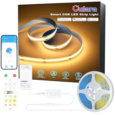 Immagine di OULARA WIFI COB LED Striscia Blanco Caldo 2700K,10M Dimmabile set di luce a Nastro 24V,Lavori Intelligenti con Alexa/Google Assistant per l&#039;illuminazione Armadio,Camera da letto,Cucina