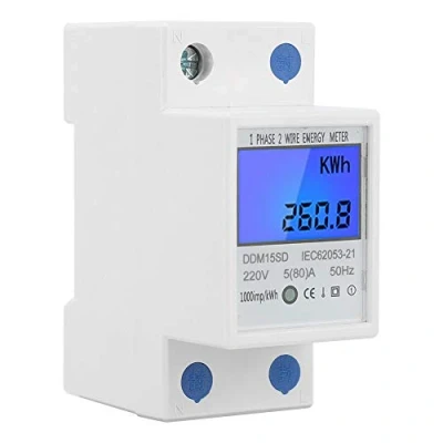 Immagine di DDM15SD Contatore di energia monofase 5 80A Din rail elettrico KWh Retroilluminazione LCD Display digitale Meter, 220V/230V 50/60Hz