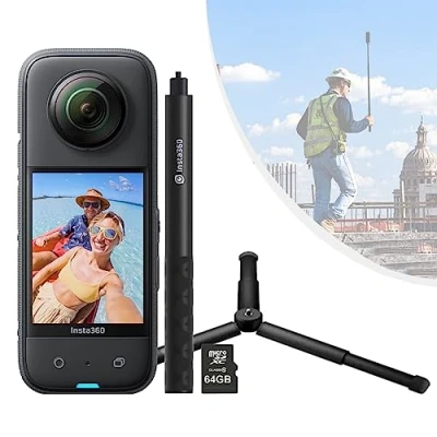 Immagine di Insta360 X3 Kit di rilevazione per action camera a 360 gradi, con bastone invisibile selfie + treppiede 64 GB