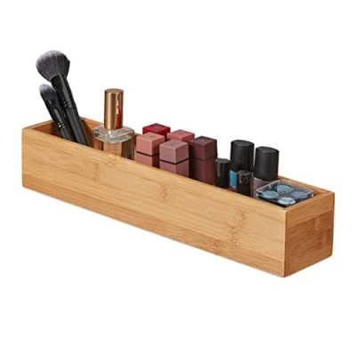 Immagine di Relaxdays 8 scatole di bambù, per bagno, cucina e scrivania, allungate sottili, 7 x 38 cm, colore naturale