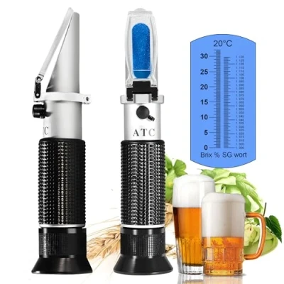 Immagine di Brix e Birra Rifrattometro,V·RESOURCING Brix/Wort Peso Specifico Rifrattometro per Fare il Brewing,Doppia Scala(0 32% Brix; 1,000 1,130 Wort Specifico)