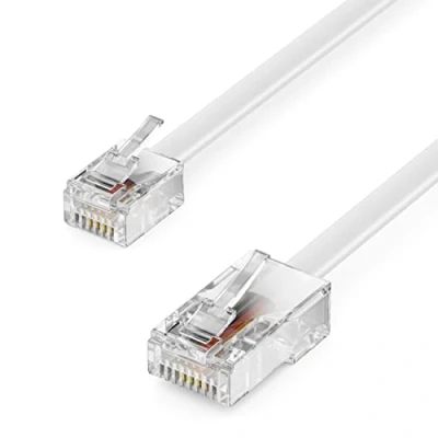 Immagine di deleyCON 1m Cavo Telefonico RJ11 a RJ45 Modulare Piatto da Connettore di Rete Presa Telefonica Modem Router Fax ISDN DSL VDSL Internet Bianco