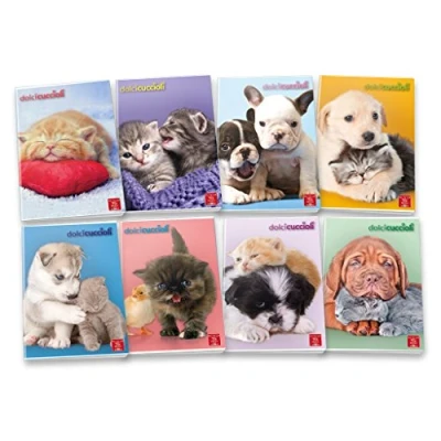 Immagine di Pigna Dolci Cuccioli 02254370A, Quaderno formato A4, Rigatura 0A, righe per 1 e 2 elementare, Carta 80g/mq, Pacco da 10 Pezzi