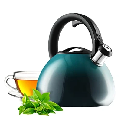 Immagine di Kadax bollitore per tè, a pipa, in acciaio inox, da 3 l, stile retrò, diversi colori, con effetto ombreggiato, fischiante, colore turchese