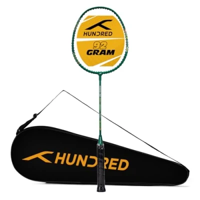 Immagine di HUNDRED Powertek 200 PRO Racchetta da badminton con corde in grafite copertura completa (Verde) Per giocatori intermedi Peso: 95 grammi Tensione massima delle corde: 18 20 libbre