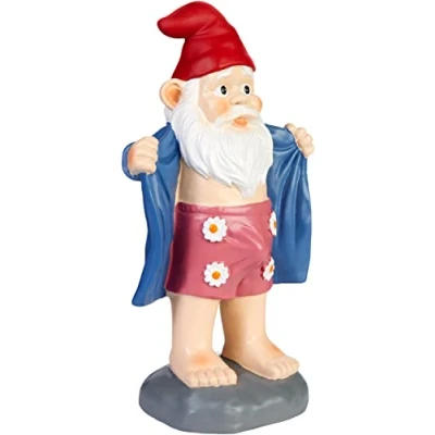 Immagine di Brubaker Nano da Giardino con Erezione Gnomo Perverso Accappatoio e Mutande a Fiori Divertente Figure di Decorazione Resistente alle Intemperie per Esterni 24 cm