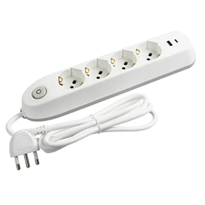 Immagine di BTICINO Ciabatta Multipresa Elettrica Poker 6 Posti, 2 Prese USB e 4 Polivalenti (Schuko 10/16A Bipasso), con Interruttore Cavo 1,5m Spina 16A, Robusta Salvaspazio, Bianco