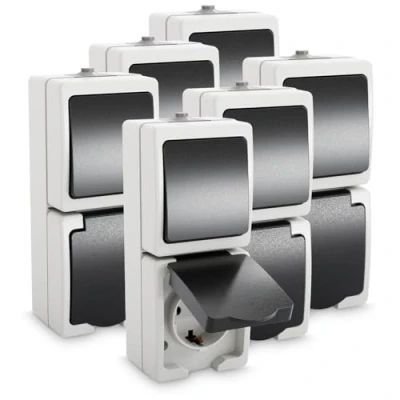 Immagine di ABSINA Combinazione di presa e interruttore in superficie IP44 6x con contatto protezione commutatore per ambienti umidi 250V 16A