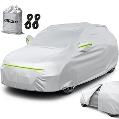 Immagine di Favoto Telo Copriauto Felpato Invernale Impermeabile per Auto da Esterno Crossover/Full Size/Mid Size SUV, Realizzato in PEVA+Cotone con Zip Laterale, Anti Acqua Polvere Neve Sole Freddo