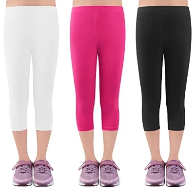 Immagine di L&amp;K II Leggings 3 Pezzi Bambina 3/4 Pantaloni Capri Realizzati con Abiti scolastici di Cotone 158 164 2723 Nero Bianco Rosa