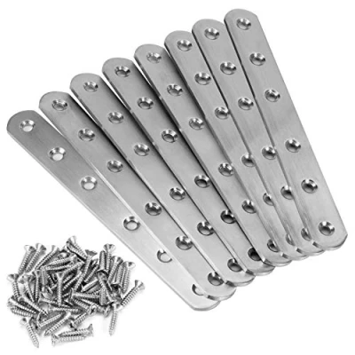 Immagine di 8 Pezzi Piastre di Giunzione per Riparazione,MWOOT Acciaio INOX Dritto Riparazione Collegata Piastra Piatta Supporto Fissaggio Staffa Con 50 Viti (158x20x3mm)