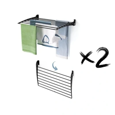 Immagine di foxydry Fold, Stendibiancheria da parete, Stendino Verticale, Pieghevole Interno e Esterno in Alluminio Acciaio 82x50x50 cm (Nero Chiusura Verso il basso, 2x Fold 80)
