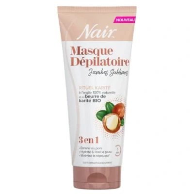 Immagine di NAIR Crema depilatoria Gambe Sublimes Rituale Karité, Argilla 100% di origine naturale e burro karité biologico, Formula 3 in 1, 180 ml