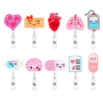 Immagine di Porta Badge Infermiere, 10 pezzi Retrattile ID Bobina Clip con Cordino Estensibile per Personale Scolastico, Infermieri, Medici, Insegnanti e Studenti