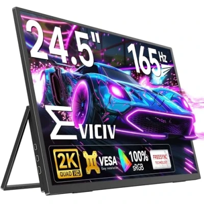 Immagine di EVICIV Monitor Portatile 24,5 Pollici 2K 165Hz Display Mobile Schermo IPS 2560 * 1440 Mini HDMI USB C per PC Laptop Cellulare Xbo Switch, Secondo Compatibile VESA
