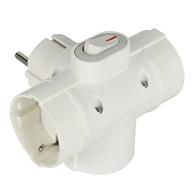 Immagine di Electraline 55090 Adattatore Triplo 3 prese laterali, Spina tedesca, Multipresa posti schuko, con interruttore ON/OFF Bianco