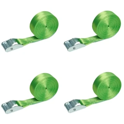 Immagine di Set di 4 cinghie tensione da m, con chiusura a morsetto, colore verde, cinghia fissaggio sgancio rapido, larghezza 25 mm, bloccaggio monopezzo, 350 daN