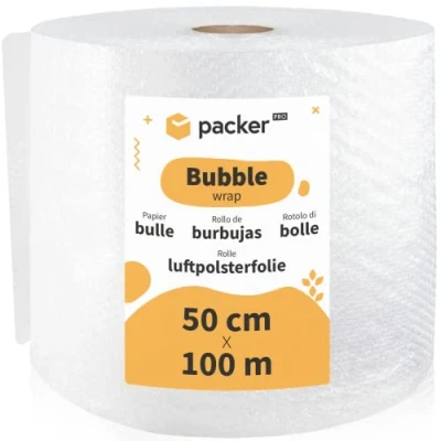 Immagine di packer PRO Rotolo pluriball per imballaggio in plastica, 50 cm di larghezza e 100 m lunghezza.