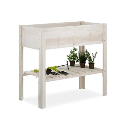 Immagine di relaxdays Fioriera in Legno, per Balcone Terrazza e Giardino, Spaziosa, Una Postura Corretta HLP 80x88x44 cm, Bianco
