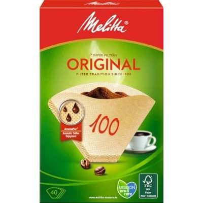 Immagine di Sacchetti filtro Melitta 100, carta Aromapor, marrone naturale, (40 pezzi), confezione da 1, compatibile con macchina caffè