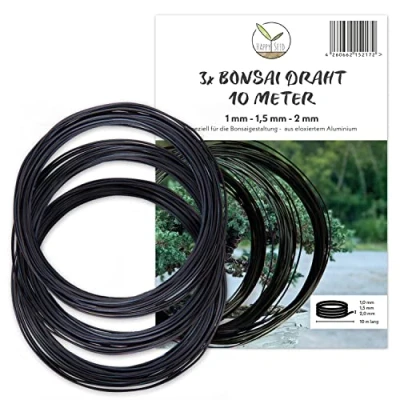 Immagine di 30 m Filo per Bonsai in Alluminio anodizzato, Nero Essenziale Ottenere la Forma Desiderata del Ideale cablare Alberi e Piante (Set di 3)