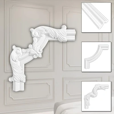 Immagine di HEXIM decorazione in stucco HDPS/PU bianco Cornice da parete HCR listelli (2 pezzi HCR517 2), listello angolare resistente