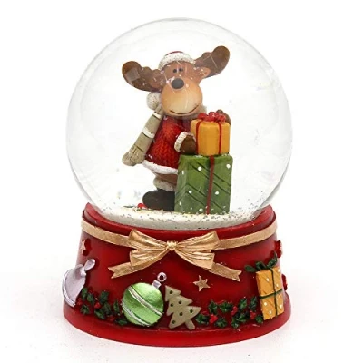 Immagine di Dekohelden24 Palla di neve con alce e base rossa, dimensioni (L x P A): 7 8,5 cm, sfera Ø 6,5 regalo 501472