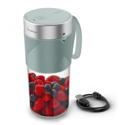 Immagine di Moulinex Lightmix, Blender portatile, senza fili, 300 ml, potente, ricaricabile, eucalipto LM1C0410