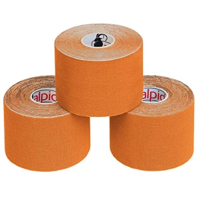 Immagine di ALPIDEX Nastro Kinesiologico Tanti Colori 1/3/ 6/12 Rotoli 5 m x 5,0 cm E Book Esempi Applicazione Tape Muscolare Cerotto, Colore:arancione, Quantità:3 rotolo