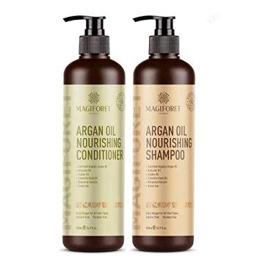 Immagine di Olio di argan shampoo e balsamo set (2 x 479,1 gram) Magiforet Organic senza solfati morbido liscio, Gentle on Curly &amp; color Treated Hair, per uomini donne
