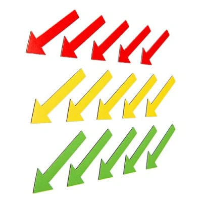 Immagine di 15 frecce magnetiche colorate (5 verdi, 5 gialle, rosse), 6 cm di lunghezza