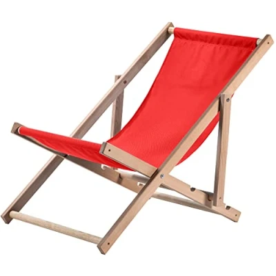 Immagine di KADAX Sedia a Sdraio Pieghevole in Legno Massello di Faggio, Regolabile per il Relax al Mare, sul Balcone, Terrazza e nel Giardino (Rosso)