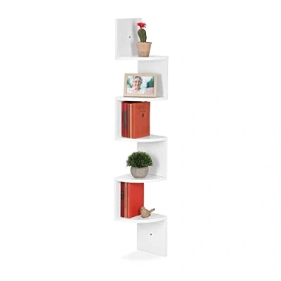 Immagine di Relaxdays Libreria Angolare, 5 Ripiani, HLP 122,5 x 19,5 cm, Scaffale Sospeso con Design Asimmetrico, Bianco