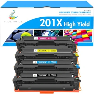 Immagine di TRUE IMAGE 201X 201A Cartuccia Toner Compatibile per HP Color laserjet pro M277dw CF400X CF400A M277n M277 M274n M252n M252dw CF401X CF402X CF403X Nero Ciano Giallo Magenta,confezione da 4