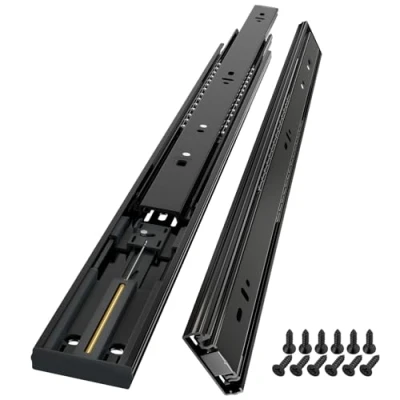 Immagine di AOLISHENG 500mm guide per cassetti con cuscinetti a sfera chiusura automatica, montaggio laterale, metallo nero, capacità di carico 45kg, 1 paio (2 pezzi)