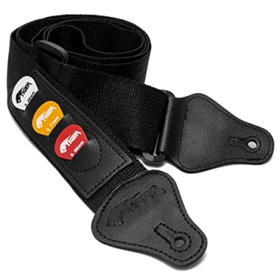 Immagine di TIGER STP4 BK Tracolla per chitarra con supporti plettro Nera