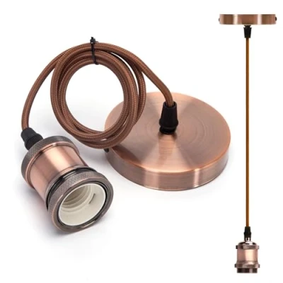Immagine di Aigostar Lampada a Sospensione in Metallo,Portalampada E27 Soffitto Industriale Stile,Retrò Porta da con Cavo 1m,Rosso