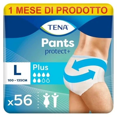 Immagine di TENA Pants Plus Large (L) Pacco Scorta Mensile Mutandine Assorbenti , Elasticizzate e Monouso, per Perdite Urinarie, Unisex, Discrete Confortevoli, 4 Confezioni x 14 Pezzi
